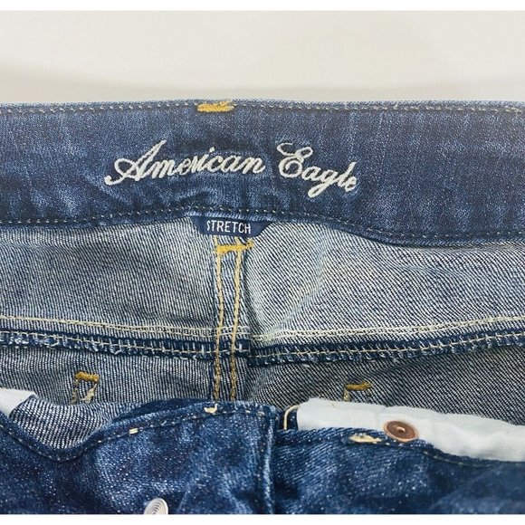 American Eagle Womens Jean Shorts Sz 2 Stretch Denim Cuffed Booty Mini Raw Hem - Picture 5 of 8